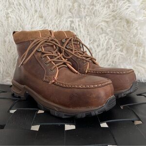 Modern Brown Leather Alloy Toe Lace Up Boots